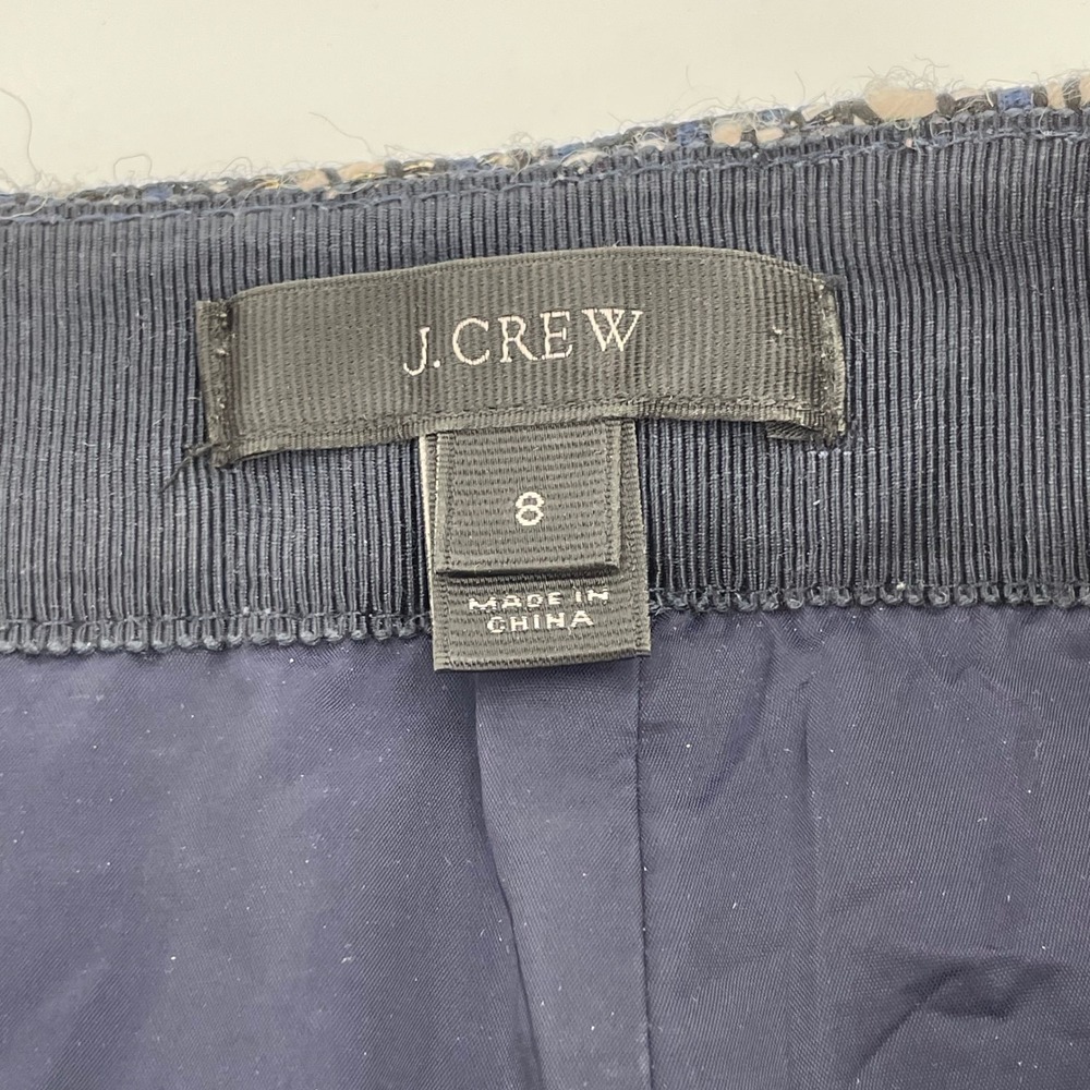 J Crew Womens 8 Navy Metallic Tweed Wool Blend Faux Wrap Pencil Skirt Fringe - Picture 7 of 11